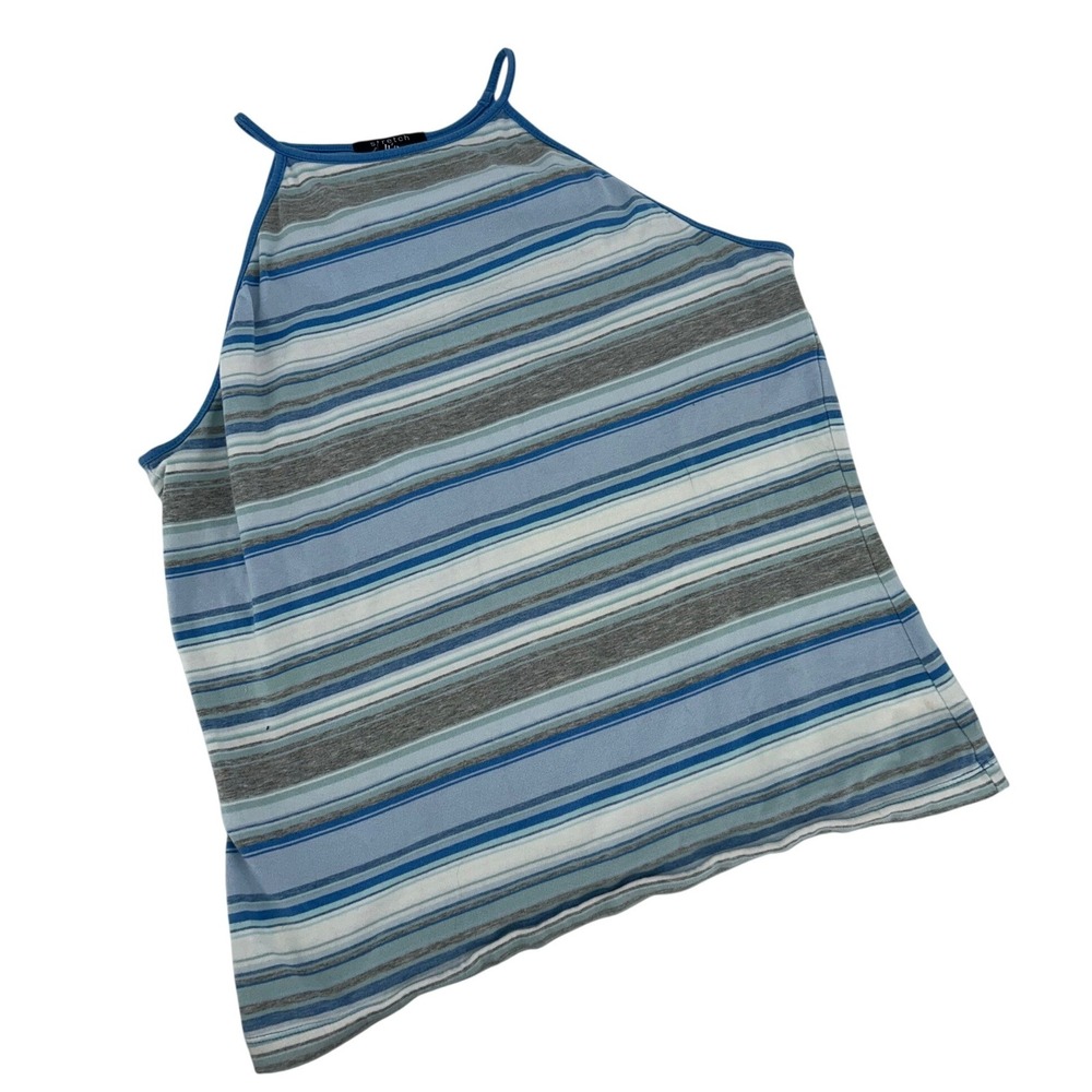 Gap Stretch Blue Striped Halter Cami Tank Top Vintage Y2K Large Cotton Spandex